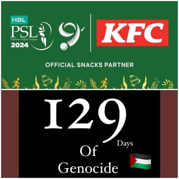 I was so excited about PSL, but after finding out that PSL is sponsored by KFC, all I see now is a lot of innocent people killed by Israel. Therefore, I will proudly boycott PSL until PSL rescinds its sponsorship. #BoycottPSL