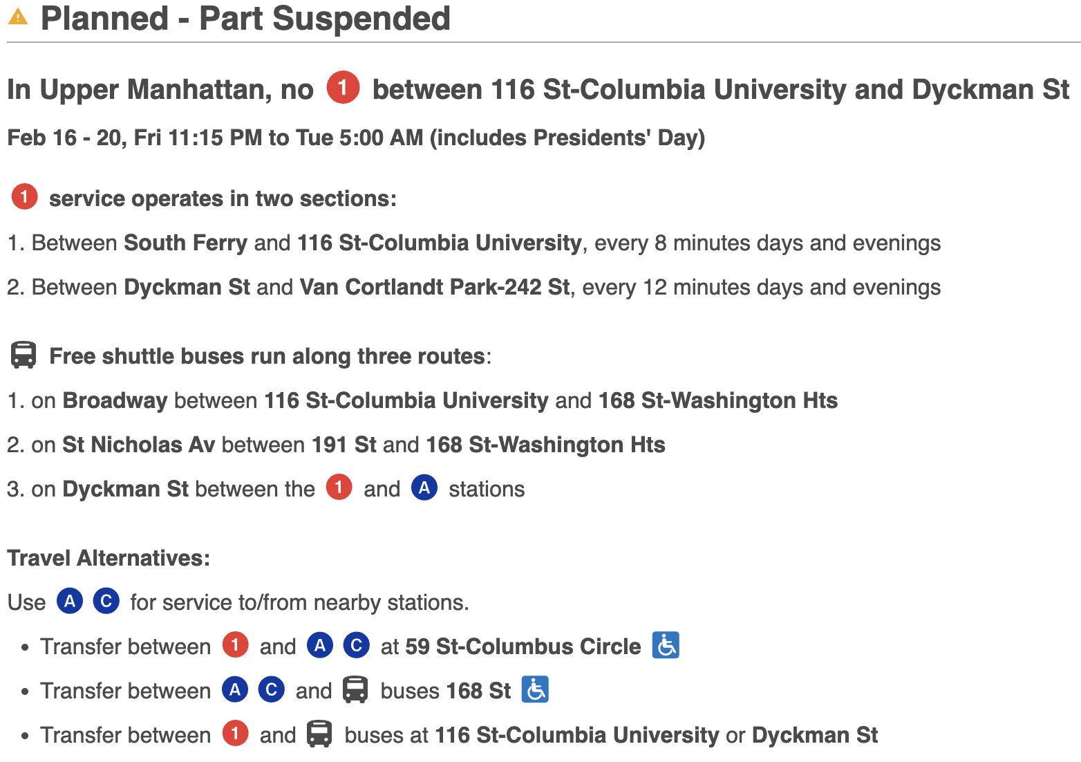 Columbia Men's Tennis on X: "Due to MTA maintenance, 1 trains are not  running between 116th St and Dyckman St this weekend. Plan ahead if you are  traveling to the Milstein Family