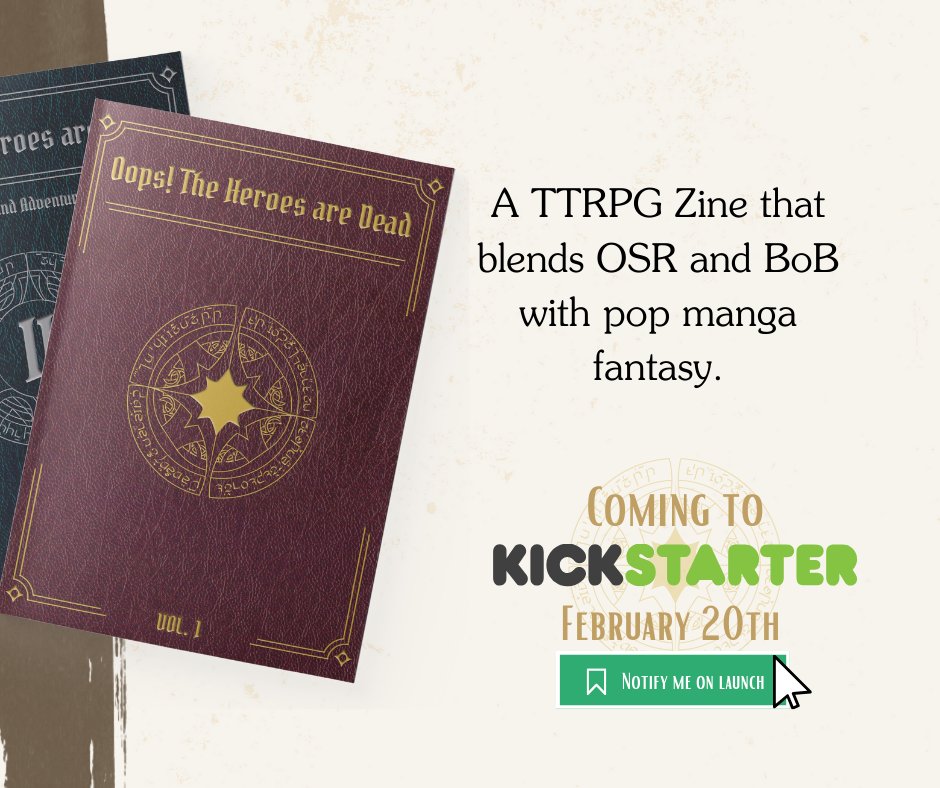 littlelabrpg's tweet photo. @ThoughtPunks Hi!
Thank you for the space TP!

🔬We are the Little Lab, a small collective of Italian authors and we are excited to share our new project.

Introducing "Oops! The Heroes are Dead!" an experimental TTRPG Zine that blends elements of OSR and BOB in a cozy yet adventurous journey. https://t.co/rVoyGyo1Qy