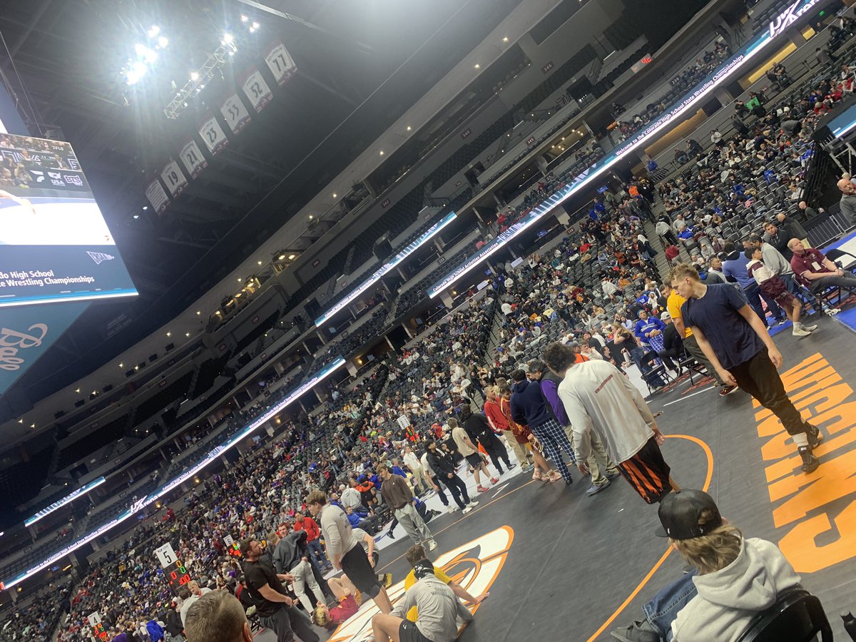ArapGrapplers's tweet photo. Saturday morning at @ballarenadenver for day three of the @chsaa state wrestling championships! No better place to be with 5 Warriors still in the hunt!
Let’s go Marek, Maddi, Daisy, Lizzie and Kenzie!
#Concrete 
#SendIt https://t.co/1Pyx7dceSV
