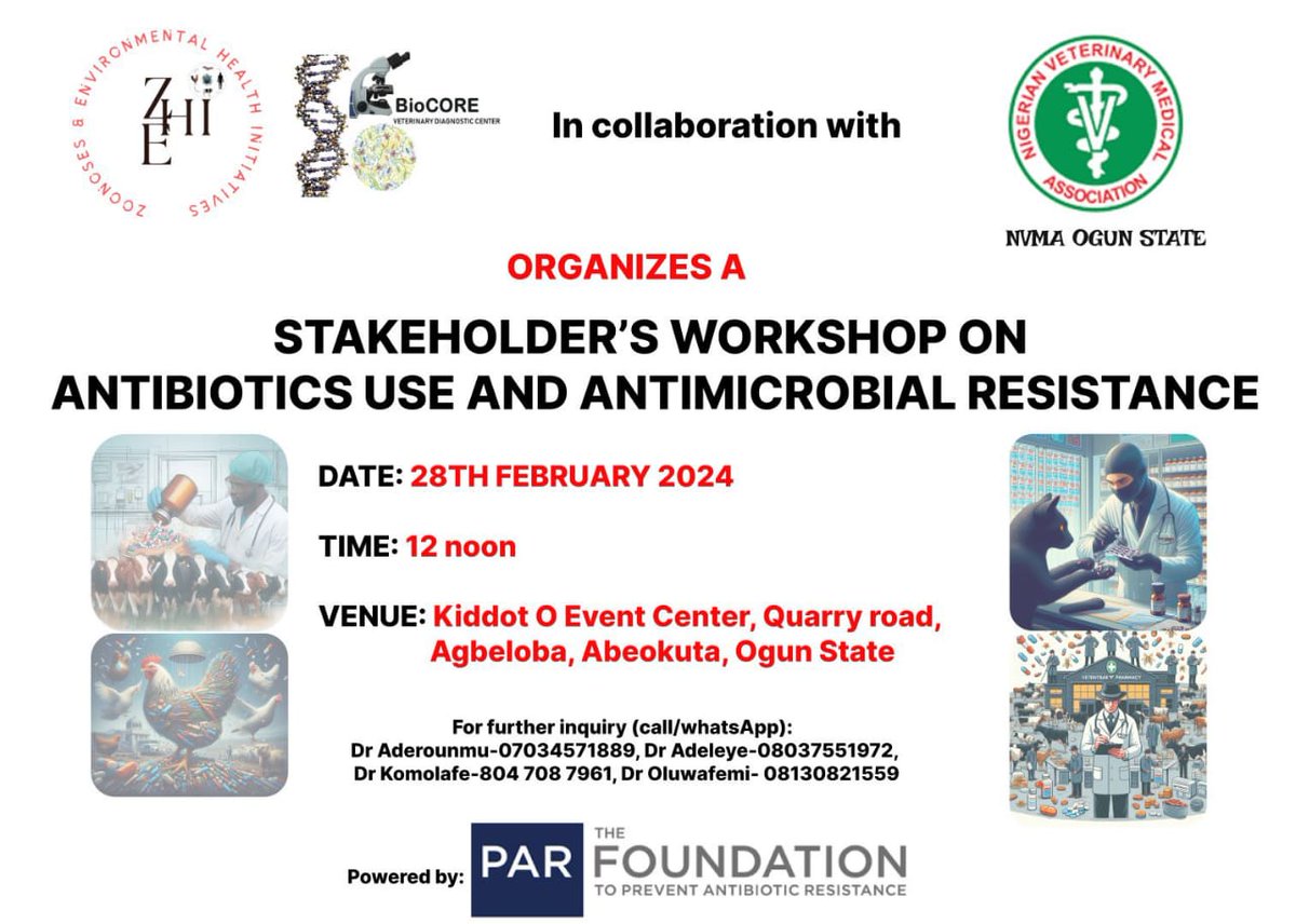 The fight against antimicrobial resistance is the fight for all. We are again loading our AMR Workshop in Ogun State, one of the major hubs of poultry, piggery and fish productions in Nigeria. This workshop is powered by @ResResistance. JOIN US