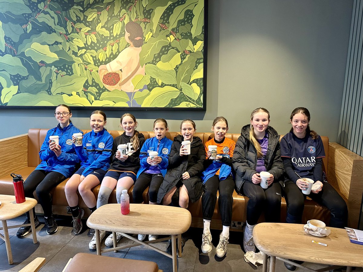 Match postponed,💦 logged pitch.  The team decided to meet up for an active training session instead.  
All they did was laugh & have fun whilst still giving 100% effort. A well deserved coaches treat @Starbucks hot chocolates and tea 👏🏼 #HerGameToo @HerGameToo #WeOnlyDoPositive