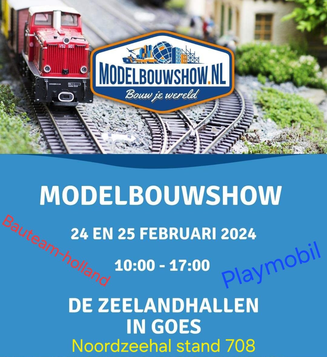 BauteamH's tweet photo. Bauteam-holland staat dit jaar weer twee dagen op de Modelbouwshow in de Zeelandhallen in Goes, met de Playmobil hulpverleningsvoertuigen in diverse diorama's. https://t.co/I4TVHE7RlJ