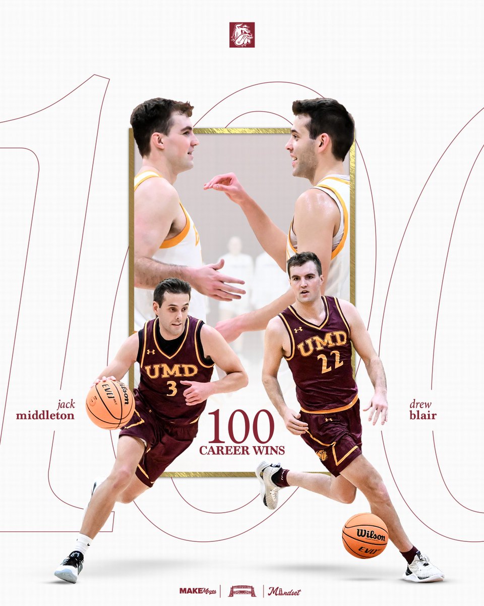 UMDBulldogMBB's tweet photo. ICYMI: After last night's win over Minot State, Jack Middleton and Drew Blair have reached 100 career wins!

Congratulations @jack_mid10 and @drewblair8 !

#MakeMoves x #BulldogCountry 🐶🏀 https://t.co/ojjBGhBAZD