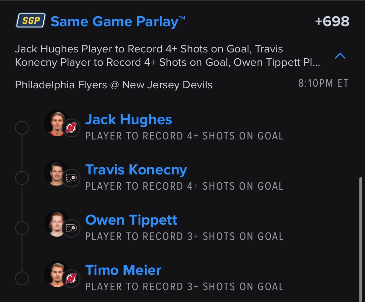 🚨NHL SOG PARLAY🚨

Sticking with PHL/NJ Outdoor Game. All 4 of these guys are known shooters. With all the excitement around tonight’s game, no reason they shouldn’t be putting shots on net. 

#LetsGoFlyers #NJDevils #GamblingCommunity