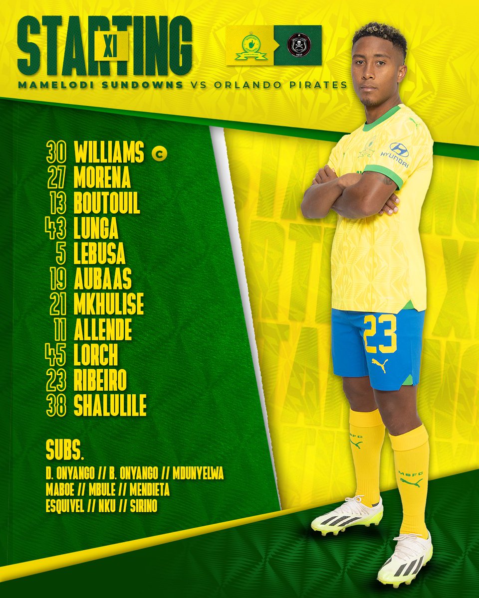 Masandawana's tweet photo. 🚨𝙎𝙏𝘼𝙍𝙏𝙄𝙉𝙂 𝙓𝙄🚨

🆚 Orlando Pirates
⏰ 20H00
🏟 Loftus Versfeld Stadium
📺 SS 202
📲 #Sundowns #DStvPrem https://t.co/NUJWtyDa9L