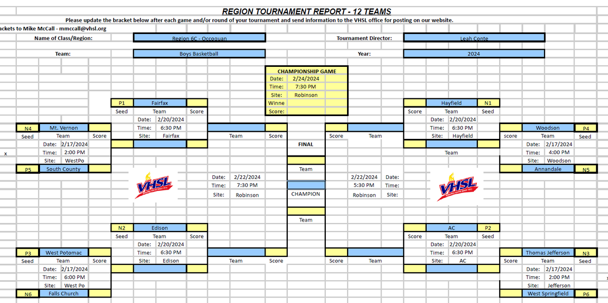 Boys and Girls Region Brackets