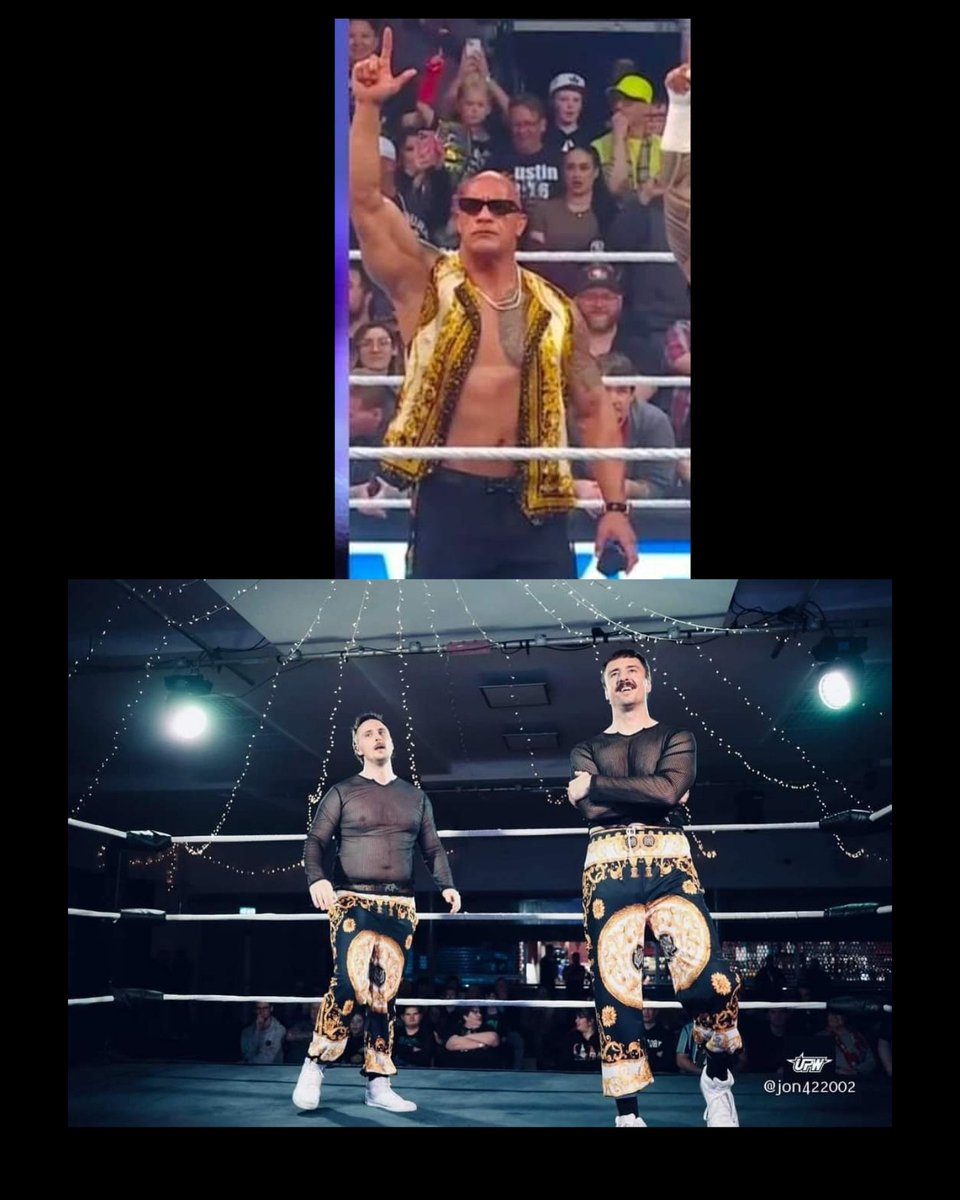 Been trying to put my finger on y <a href="/TheRock/">Dwayne Johnson</a> outfit on smackdown looked familiar...the it hit me style inspo from <a href="/TBAWrestling/">The Brothers Awe</a> 
(Pic credit <a href="/jon422002/">Jonathan Orchard</a>)