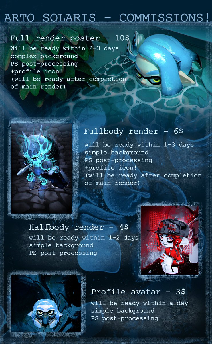 Comis0laire's tweet image. fellas, does anyone wanna commission from me?
I would be really happy if you did :')
I'm going to open cheap c0mms cuz I'm really low on money...

RT's AND LIKES ARE APPRECIATED!!💙💙💙💙
#SFM #SourceFilmmaker #commissionopen #splatoon #splatoon3