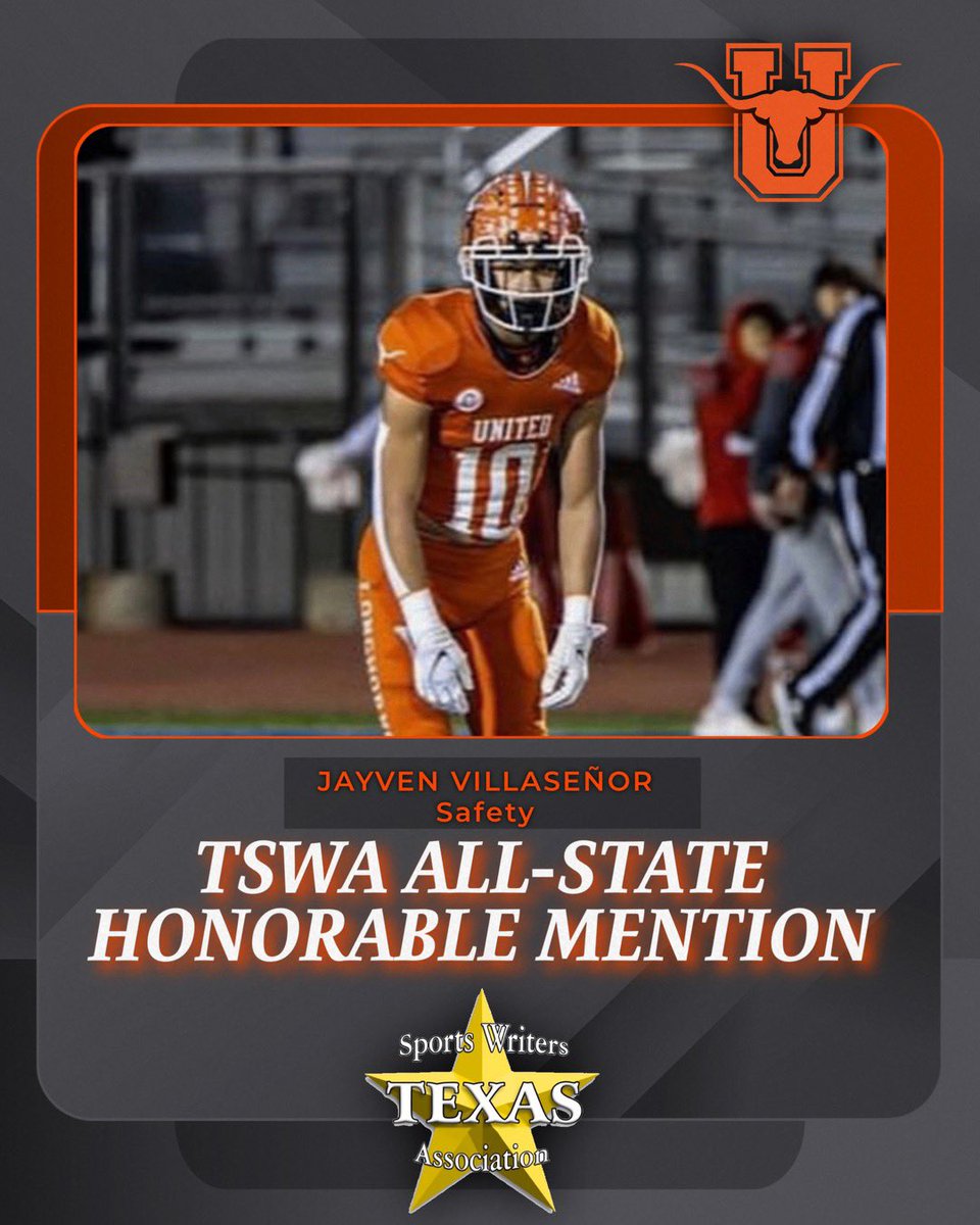 UHSLonghornsFB🏈 (@uhslonghornsfb) on Twitter photo Congratulations to our 5 Longhorns that were selected to the 2023 6A Texas Sports Writers Association All-State Team!!
<a href="/JayvenVilla25/">Jayven Villasenor</a>
(2 of 5)
Hook ‘em!! 🤘
#uhsallin
#uhsearntherighttowin Congratulations to our 5 Longhorns that were selected to the 2023 6A Texas Sports Writers Association All-State Team!!
<a href="/JayvenVilla25/">Jayven Villasenor</a>
(2 of 5)
Hook ‘em!! 🤘
#uhsallin
#uhsearntherighttowin