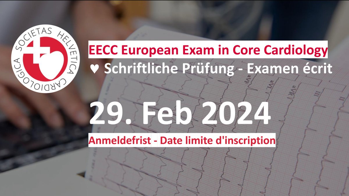 Until 29. Feb 2024, register for the European Exam in Core Cardiology - #EECC is a mandatory exam for #Cardiology specialisation in #Switzerland 🇨🇭More info ➡ swisscardio.ch/home?b=1001128… @escardio #ESCEducation @NScharli @BoldiKovacsMD @RichiKobza @rafavidalperez @ESC_President…