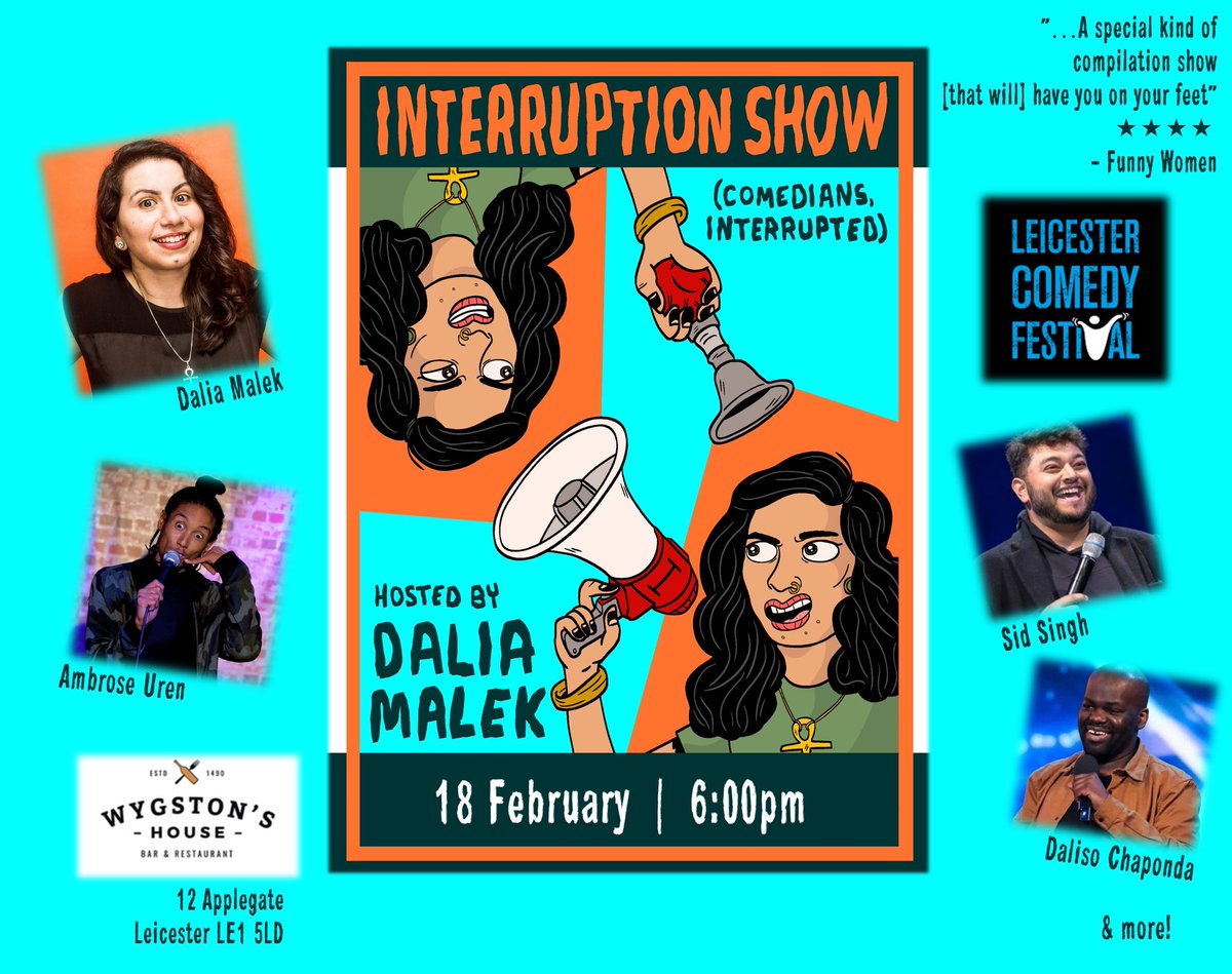 Interruption Show (@interruptionsss) on Twitter photo #LEICESTER TOMORROW 18 Feb at 6:00pm <a href="/DALIA/">DALIA MALEK ā„</a> & <a href="/AmbroseUren/">Ambrose U</a> will interrupt <a href="/MrSidSingh/">Sid Singh Is Funny</a> <a href="/dalisochaponda/">Daliso Chaponda</a> & more comedians mid-performance at <a href="/WygstonsHouse/">Wygstons</a> <a href="/LeicsComedyFest/">Leicester Comedy Festival</a> šļø
Tickets: comedy-festival.co.uk/events/interru⦠#LEICESTER TOMORROW 18 Feb at 6:00pm <a href="/DALIA/">DALIA MALEK ā„</a> & <a href="/AmbroseUren/">Ambrose U</a> will interrupt <a href="/MrSidSingh/">Sid Singh Is Funny</a> <a href="/dalisochaponda/">Daliso Chaponda</a> & more comedians mid-performance at <a href="/WygstonsHouse/">Wygstons</a> <a href="/LeicsComedyFest/">Leicester Comedy Festival</a> šļø
Tickets: comedy-festival.co.uk/events/interruā¦