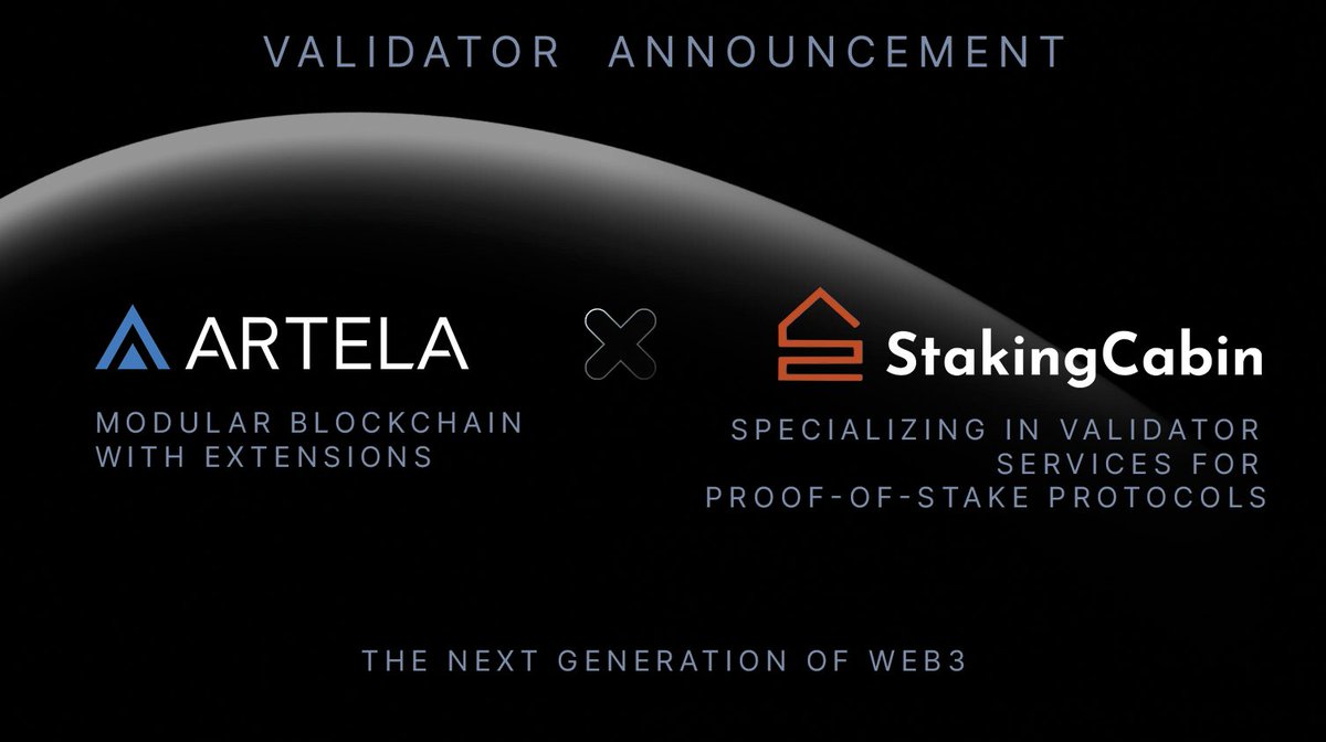 Excited to welcome @stakingcabin to the #Artela validator program! 🚀

@stakingcabin has consistently assisted Artela and stands out in all aspects of our phase 1 validator selection. We are looking forward to co-building with @StakingCabin