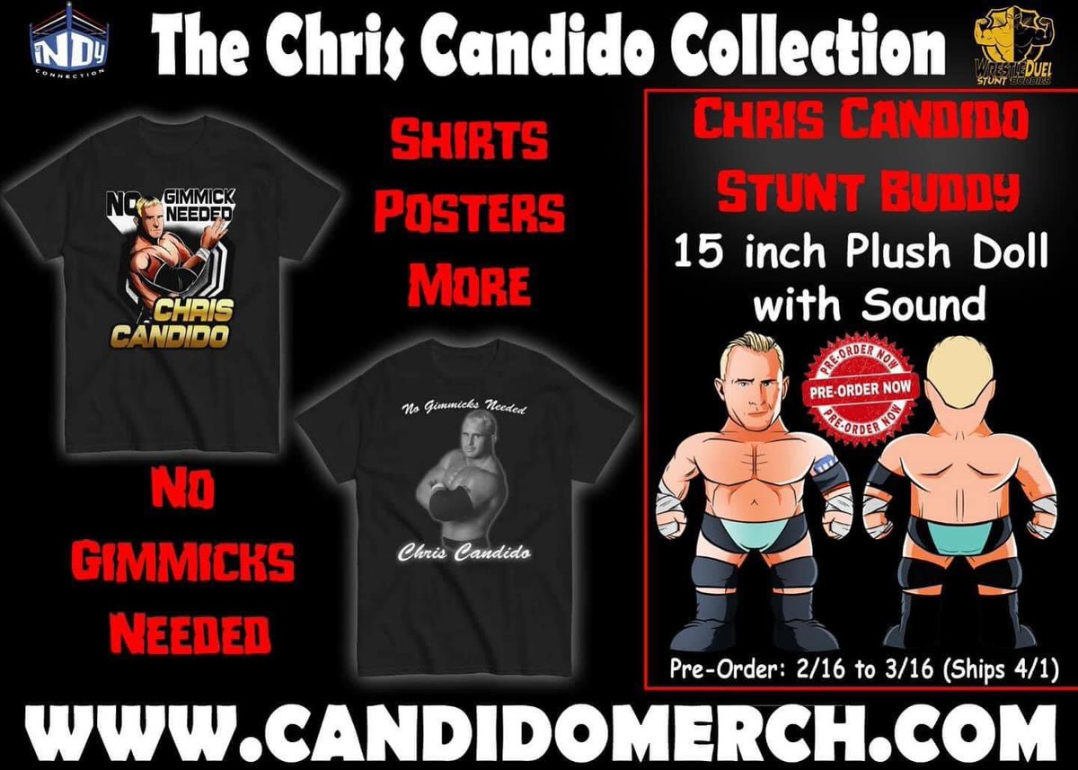 New Wrestling Buddies and other merch items for Chris Candido are available for purchase at CandidoMerch.com! The Buddies even make sound when you wrestle them! Official merch is rare for him these days so this is a great way to pay tribute! #ScratchThatFigureItch