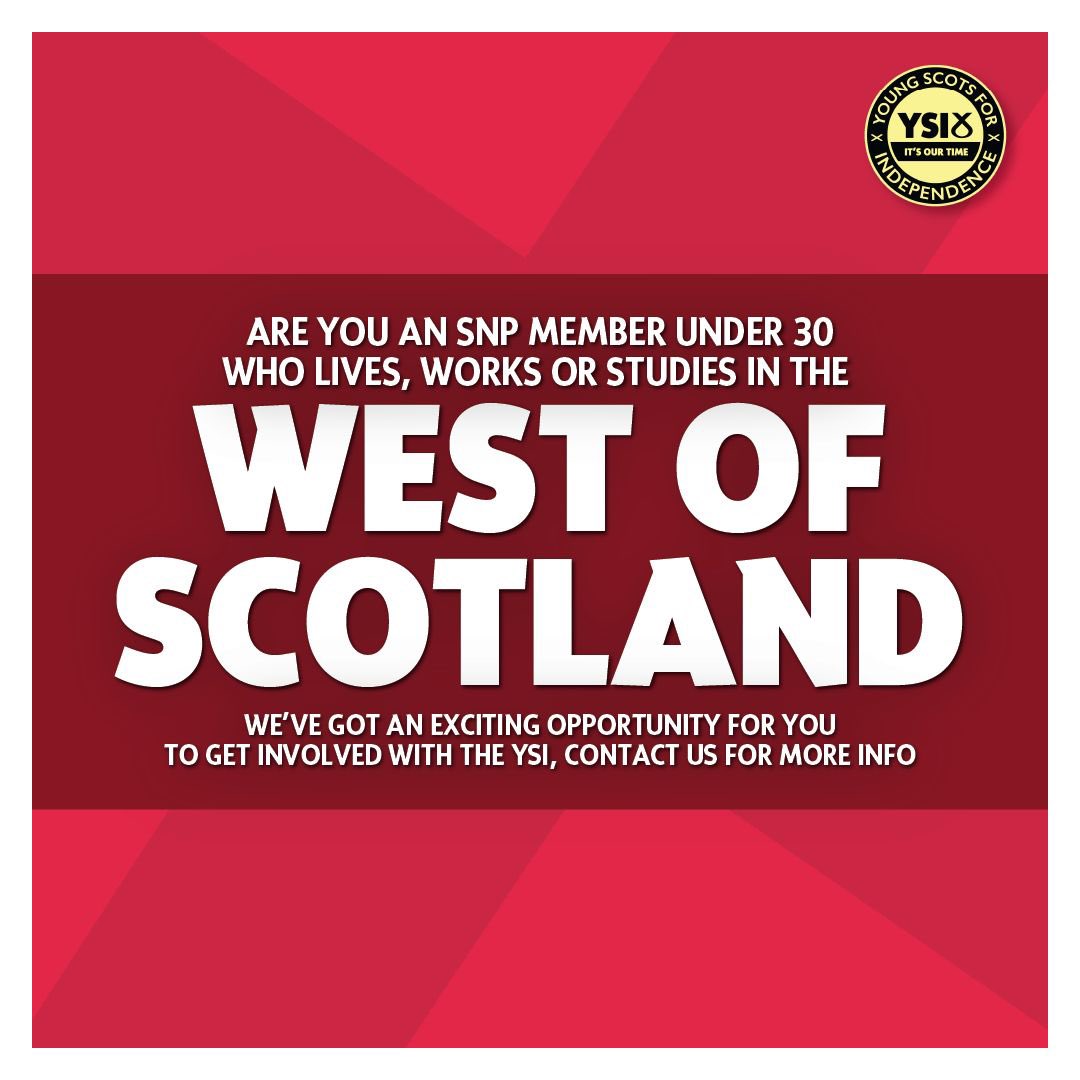 📢 We’re relaunching our West region and we’re looking for local SNP members under 30 to help out. 📱 If your interested drop us a message or email us at contact@ysiscotland.com 🏴󠁧󠁢󠁳󠁣󠁴󠁿 Being an active member of your region is a great way to play your part in our movement.