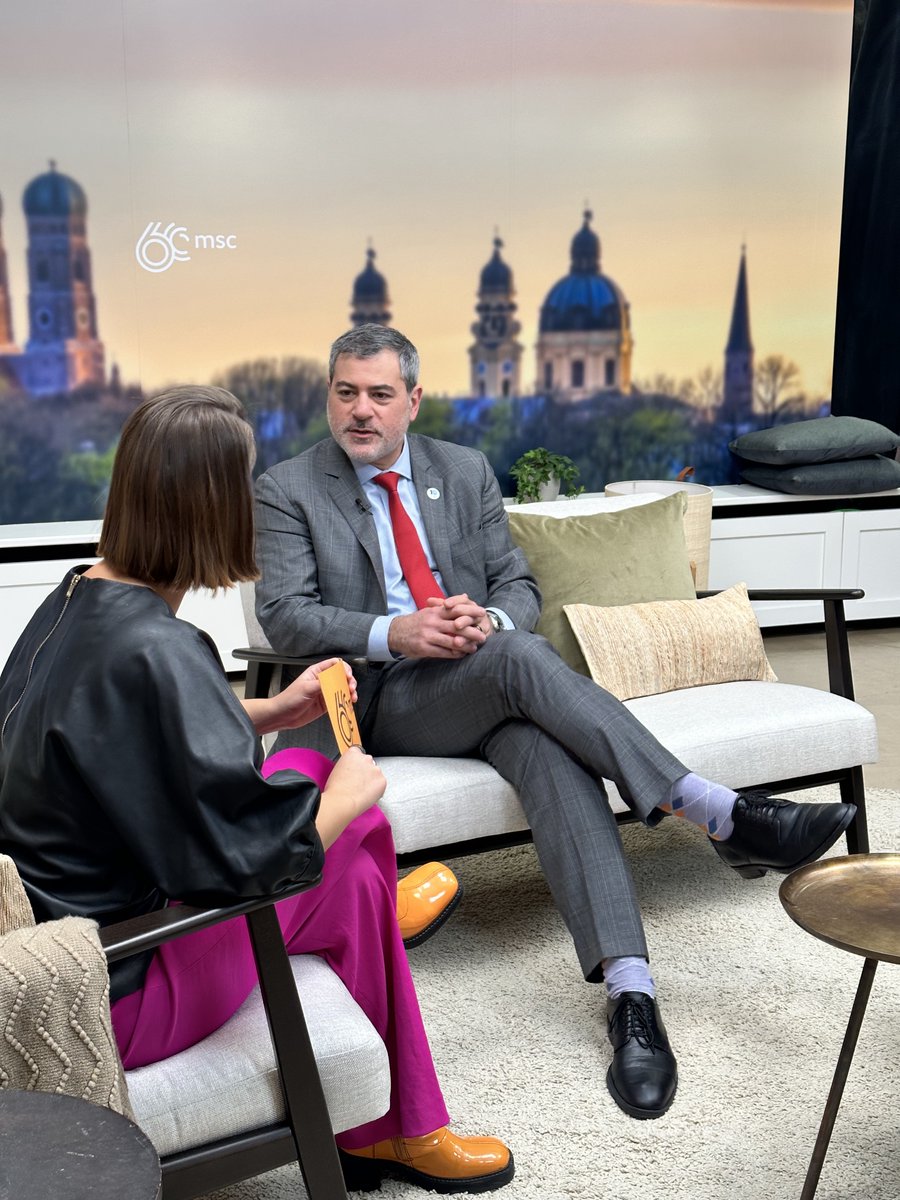 ColumbiaUEnergy's tweet photo. CGEP founding director @JasonBordoff joined #MSCYouTubeStudio and @Vicaareich to discuss the geopolitical and national security risks of #ClimateChange and why accelerating the clean energy transition must be a top priority at the @MunSecConf. #MSC2024 https://t.co/OYKdL3C0NR