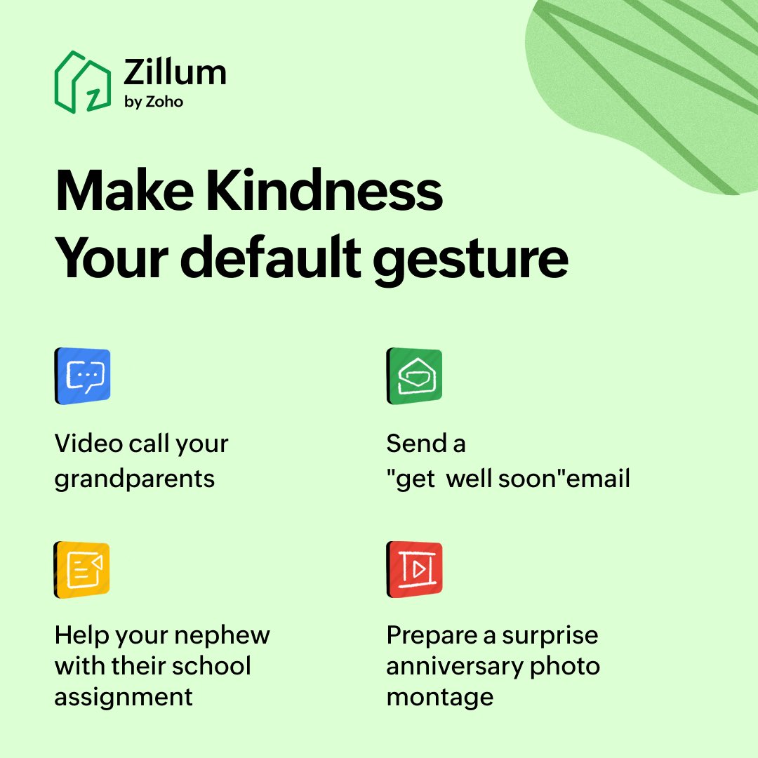 Make kindness the default gesture in your family this #RandomActsOfKindnessDay. There's nothing more important than being there for your family, blood-related or not! 😁 
Here's how you can put a smile on their faces with Zillum! 👇🏻
zoho.to/ZillumFeatures
