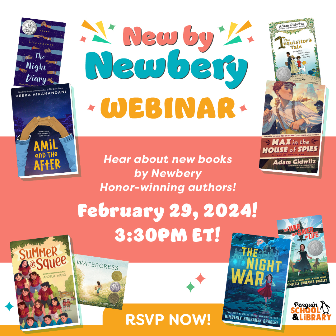 Awesome event alert! Sign your class/library up for the FREE @ALA_Booklist New by Newbery webinar! Hear about new books coming from Newbery Honor-winning authors like @AdamGidwitz @VeeraHira @AndreaYWang & @kimbbbradley ! RSVP ➡️ bit.ly/NewByNewberyWe…