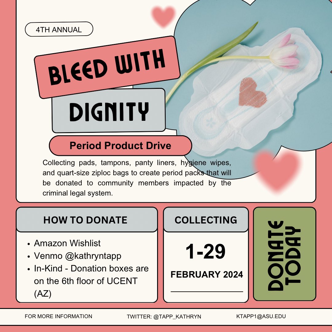 Don’t forget @tapp_kathryn Bleed with Dignity drive is going on! Details below. Amazon wishlist in the 🧵#AcademicTwitter #crimtwitter #menstrualhealth