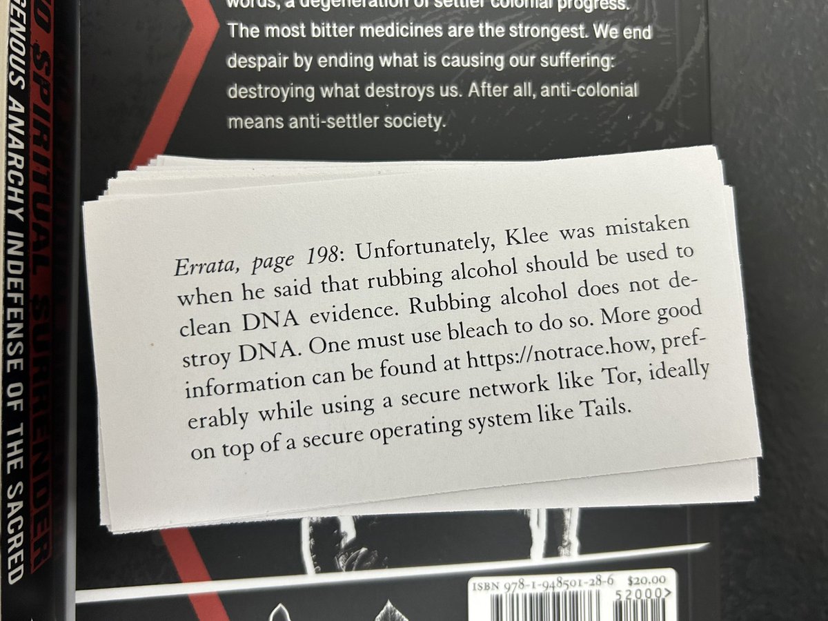 We have to put a little errata sheet in every copy of No Spiritual Surrender. Stay safe so you can stay dangerous!