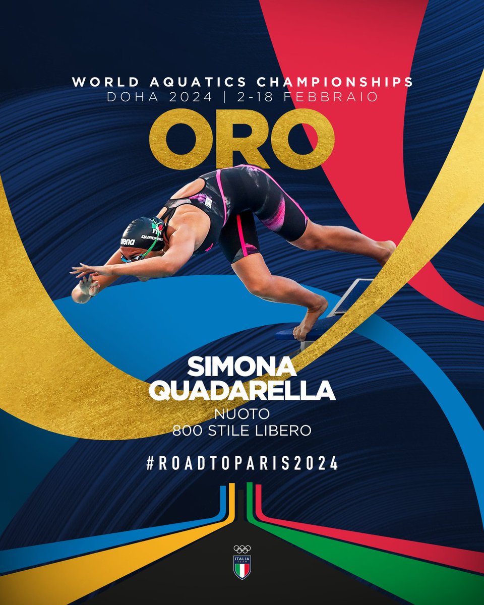 ItaliaTeam_it's tweet photo. UNA RAGAZZA D’OROOOO😍 

Simona Quadarella trionfa ai Mondiali di nuoto di Doha negli 800 stile libero!!!🥇
È la seconda medaglia in questa rassegna iridata per l’azzurra dopo l’oro nei 1500 sl!!🏊

M-E-R-A-V-I-G-L-I-O-S-A!!💙

#ItaliaTeam @FINOfficial_ #Doha2024 #RoadToParis2024 https://t.co/zDujNPS1z9