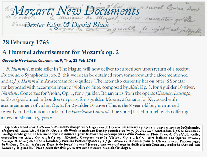 MozartCircleCN's tweet photo. #DexterEdge + #DavidBlack
#MozartNewDocuments
New #Mozart Doc Discovered:
28 February 1765
#Mozarts still in #London, but from #Amsterdam
publisher #JJHummel is already selling
child prodigy #Mozart music:
2 Sonatas for Keyboard & violin, Op. 2!
https://t.co/qoDE1LEiyU https://t.co/1o2S79yS34