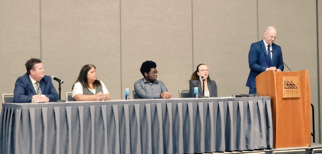 NASSP's tweet photo. Our amazing panelists speaking on the impact of student leadership programs and how @NatHonorSociety @NatStuCo empower and uplift students on campus. Such a powerful message to share this morning with #NCE2024 attendees. @AASAHQ #studentleaders #hereforthekids https://t.co/GVPdfzp3pG