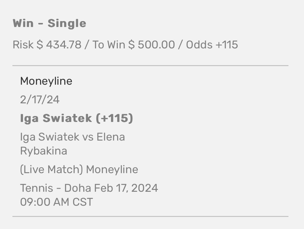 Iga Swiatek wins the WTA Doha Final. Elena Rybakina has had her number but there was no shot Iga was losing this one. Live bet Iga twice and also parlayed it pre-match with Alcaraz ML which is later today (-122 odds) #GamblingX #GamblingTwitter #FanDuel #tennis