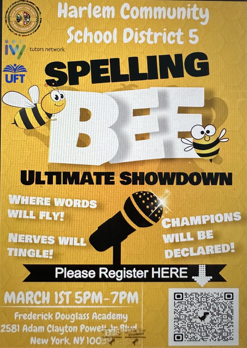 ⁦@District5NYC⁩ ⁦@NYCSchools⁩ scholars are ready for the ultimate showdown where words will fly & champions will be declared. In this spelling battle, all contestants are already champions for making it this far. Thanks ivytutorsnetwok & ⁦@UFT⁩ for sponsoring