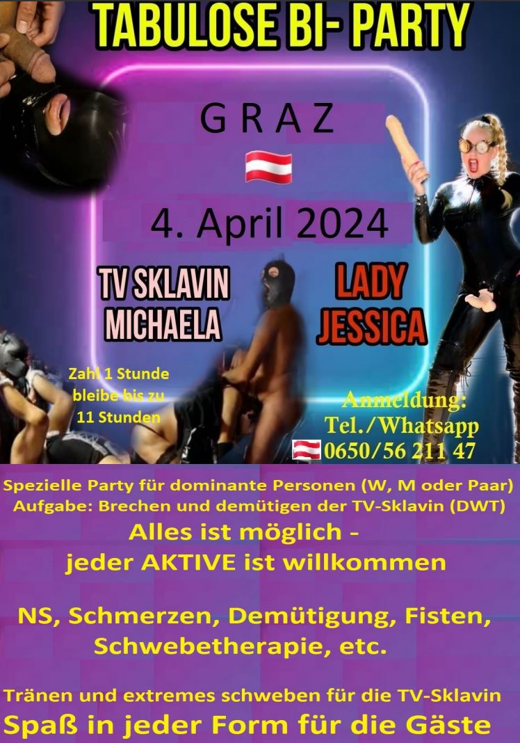 sub_michaela's tweet photo. @DominaSchweiz @ConnyCox @RupertOberndor1 @Alper98825700 @ViennaTaxiDrive @DerHoheDruck @devpat80 @Fabio19265219 @kinkyalexcd_zrh @unuseable22 @grazersissy @SissyWien @labelle_sissy Am 4.4.24 gibt es wieder in Graz eine einzigartige BI-Party.
Frau Doktor Lady Jessica ermöglicht dominanten, switchende oder interessierten Personen (W, M, TV, Paar) eine einzigartige Ausbildung. https://t.co/OyrnRbJe6c