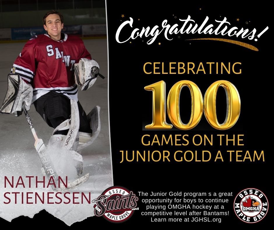 ⭐️TONIGHT! ⭐️
💯💯💯💯💯💯

Join us as we celebrate Nathan and his 100th game in <a href="/JGHSL_MN/">Junior Gold High School League</a> ‼️

📍MGCC TCO Rink
⏰ 8:30pm
🆚 Stillwater

<a href="/OMGHA2k/">Osseo Maple Grove Hockey</a>