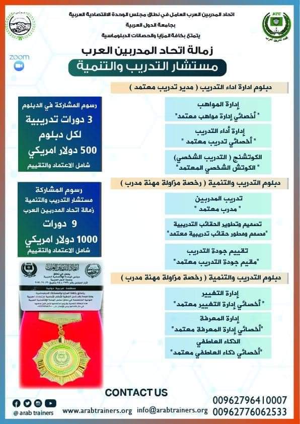 UnionTrainers's tweet photo. يعقد برنامج  #زمالة #اتحاد_المدربين_العرب " مستشار التدريب والتنمية "  
عند اجتياز البرنامج المكون من 9 دورات تدريبية يمنح للمشارك
شهادة مستشار التدريب والتنمية و بطاقة زمالة اتحاد المدربين العرب
رابط التسجيل 
https://t.co/Cvtd1DZ5wc https://t.co/Ml22AWPqU1