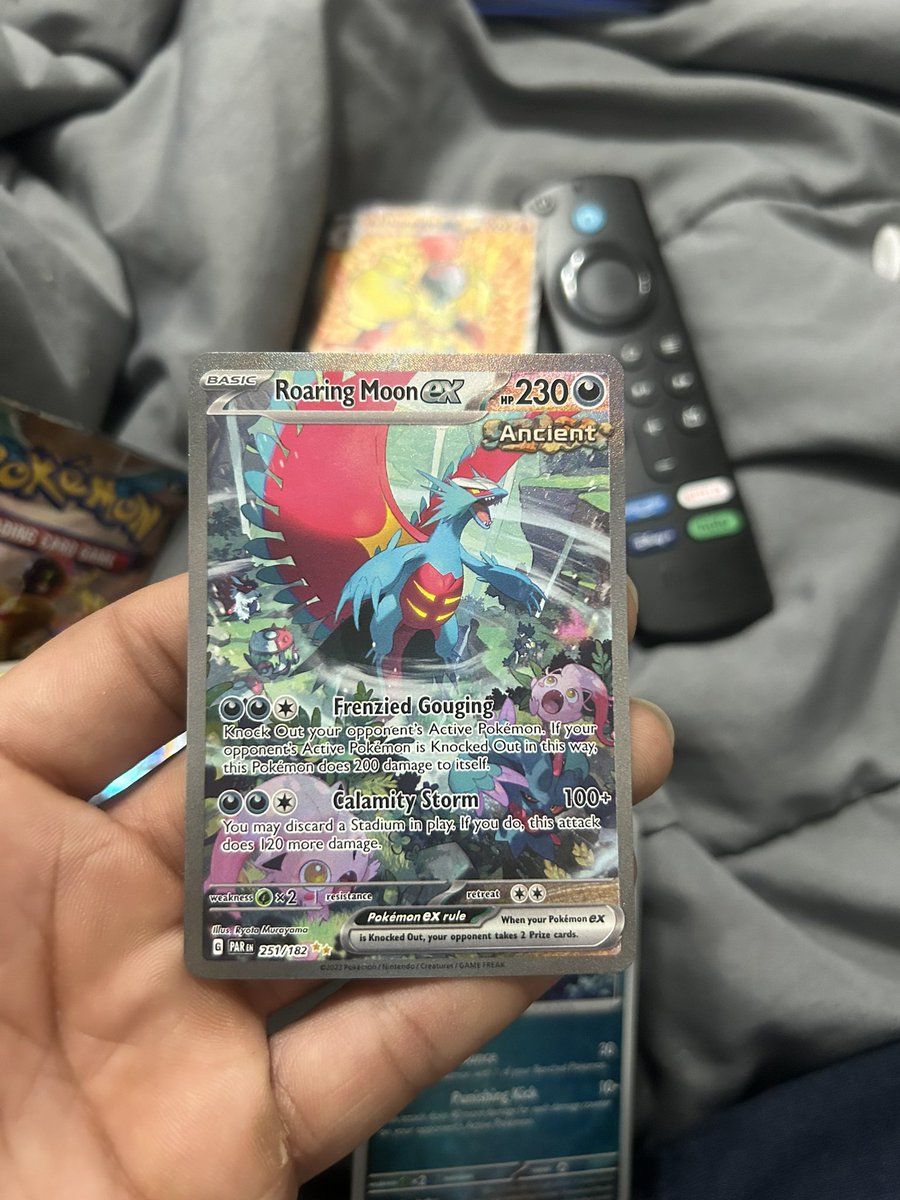justo083's tweet photo. Today is my lucky day I just pulled the #1 from the @Pokemon Scarlet &amp; Violet Paradox Rift now to get it Graded 🤯🤤 #HowDidIDo https://t.co/CgJaihG85K