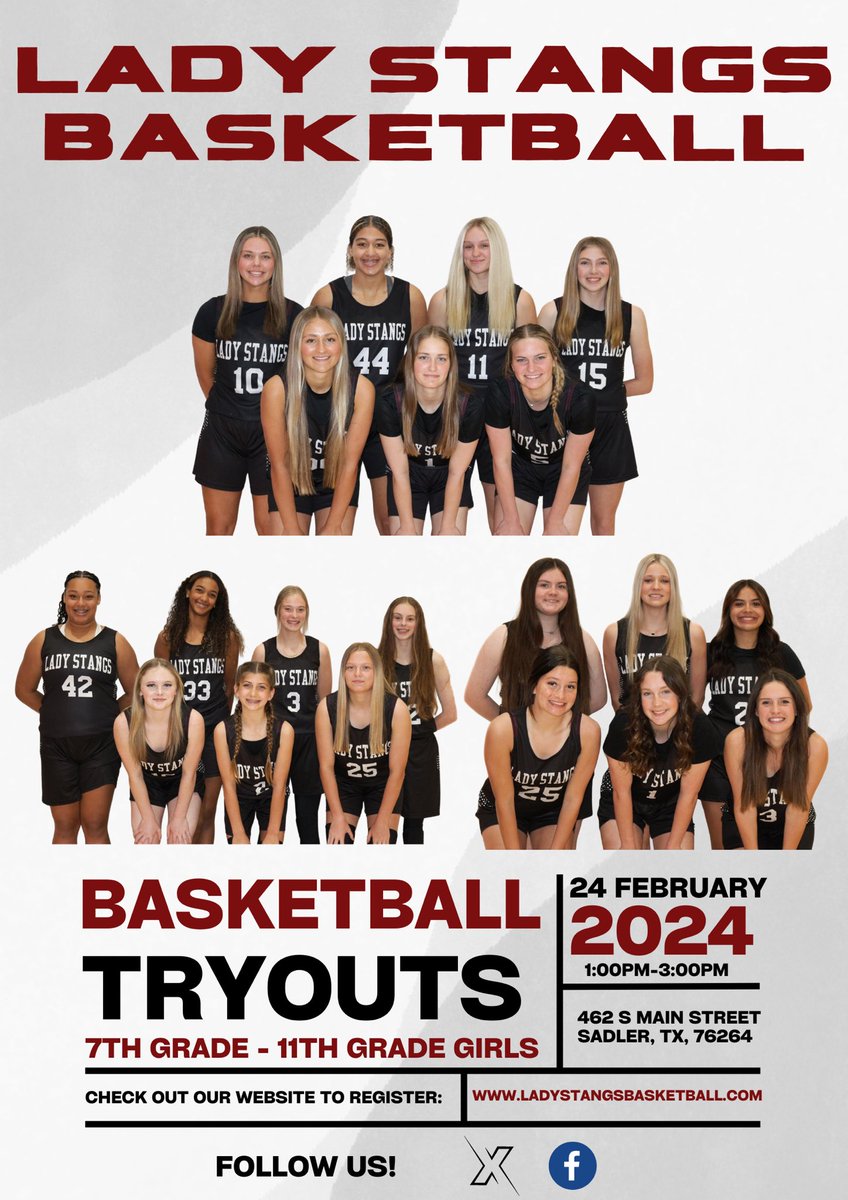 🚨 LADY STANGS BASKETBALL TRYOUTS! 🚨

Our Lady Stangs Program is hosting a tryout next Saturday on February 24th from 1-3pm at S&amp;S High School! We are looking to fill some key positions! 

Fill out this form to register for tryouts! 🏀

docs.google.com/forms/d/e/1FAI…