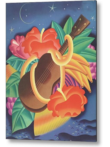 Hawaiian Fantasy 🌺 Hibiscus Ukulele Starry Sky. This image is on many items in my shop, get it at: 
fineartamerica.com/featured/hawai…
#MoonWoodsShop #ArtForSale #AYearForArt #BuyIntoArt #GiveArt #FillThatEmptyWall #Tiki #posterdesign #exotic #Bohemian #SummerDream #Hawaii