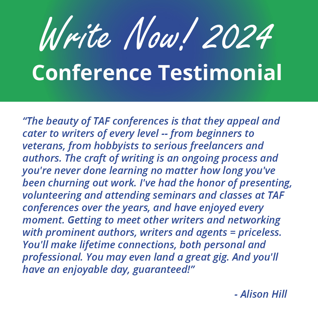 One special aspect of the Write Now! Conference is the warm and welcoming environment TAF fosters. Join our community of writers at this event and register today at tafnc.com/writenow/. #TAFWriteNow2024 #TAFNC_Celebrating20Years