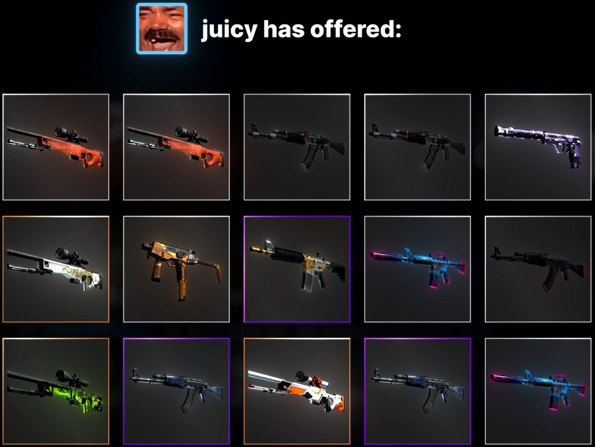 JuicyRust's tweet image. EVERY SKIN I DIED TO in my match of CS2.. and Im giving them all away!

- RT
- Follow
- TAG @ TWO FRIENDS

ENDS IN 30 DAYS! ❤️