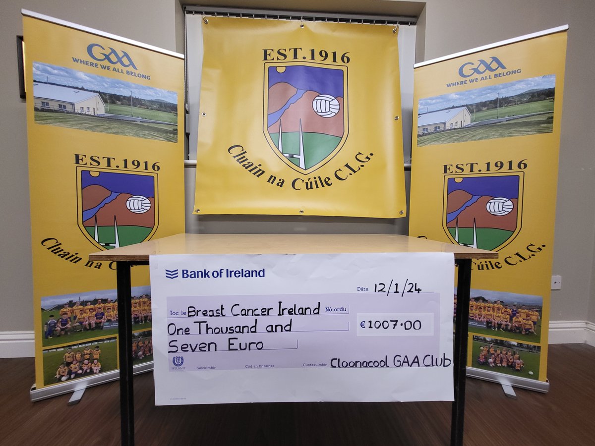 Cloonacool GAA Club in Sligo held a football match on St. Stephen’s Day in aid of @BreastCancerIre, raising €1,007 for breast cancer research & awareness. Thank you to all involved for your support.