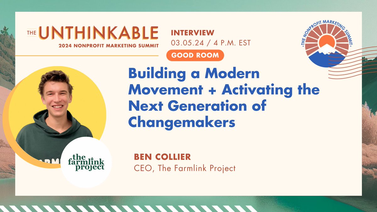 🎙️ Tune in for this live conversation on March 5 with @farmlinkproject CEO Ben Collier during @CommunityBoost's Nonprofit Marketing Summit on how they're building a modern movement + activating the next generation of changemakers. Get your FREE ticket: bit.ly/3vn9iyk 🎟️