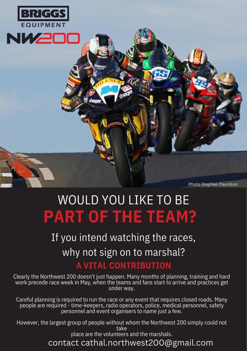 Would you like to be part of the team? #Marshal #Volunteer #NW200 🏍️🦺🏍️🏁 contact cathal.northwest200@gmail.com