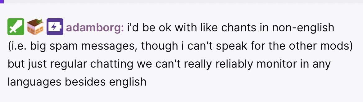 @carstairsbur i asked a mod in offline chat yesterday about what languages are allowed in chat and this was the response!