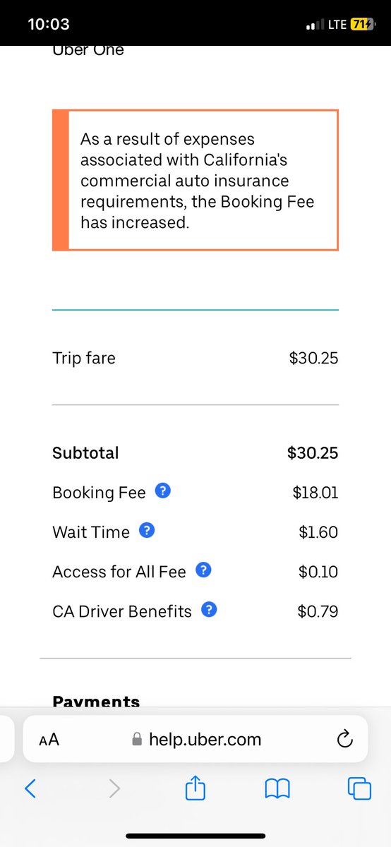 DJMichellePesce's tweet photo. @Uber please please explain to me why my booking fee should ever be this high?!! Over 50% of the actual fare?!!?????  This should be illegal. @SBAgov @FTC https://t.co/76wA9BxWE8