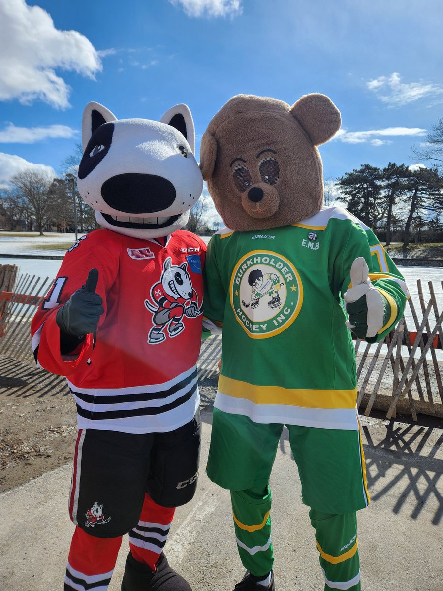 Bones and Burkie the Bear having fun at Julia's Hope Cup! 
<a href="/OHLIceDogs/">Niagara IceDogs</a> 
<a href="/BurkholderHKY/">Burkholder Hockey ®</a> 
<a href="/allwellngood/">Allwellandgood</a>