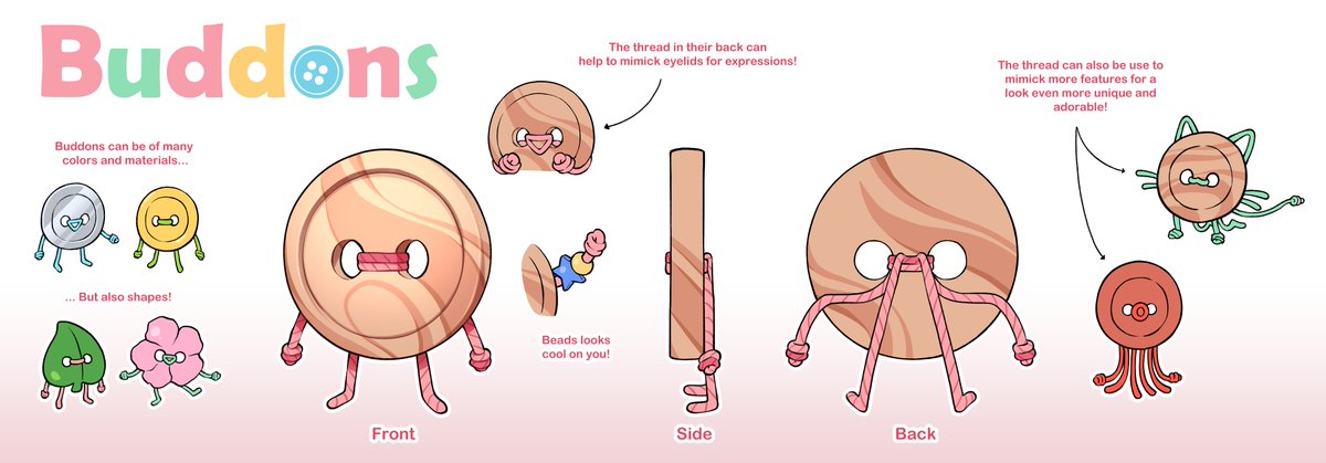 I needed a pinch of cuteness, so I made a little Buddons ref sheet! 🩷
