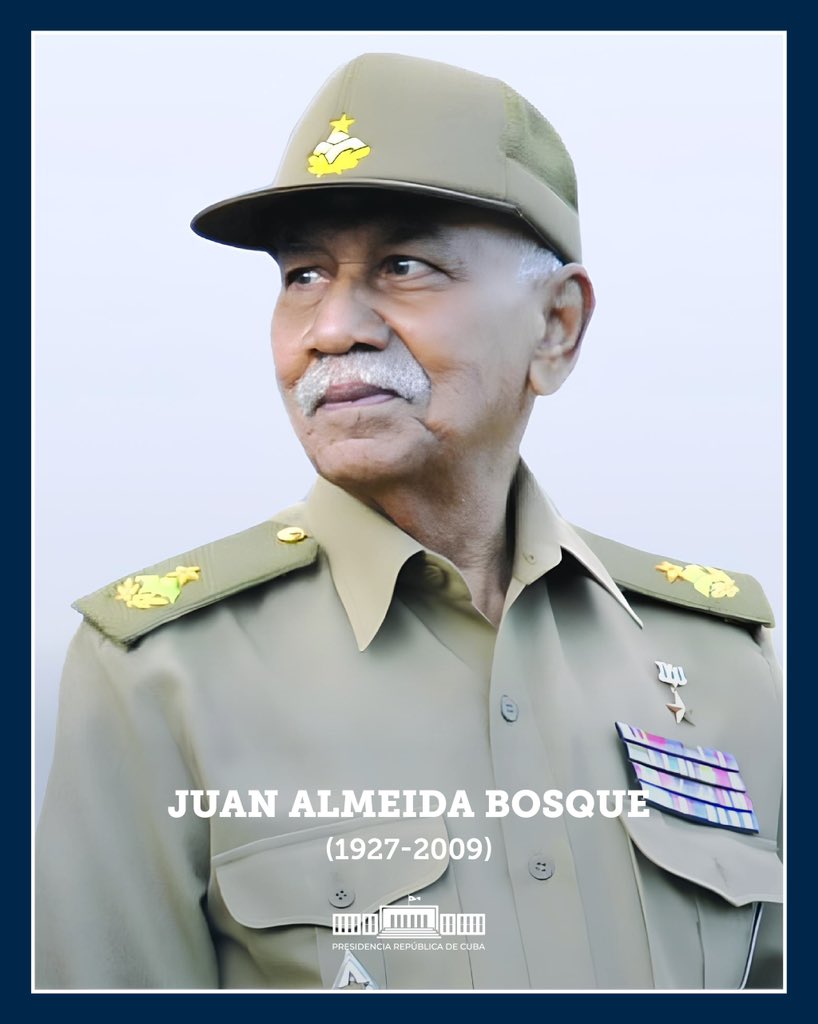 Un día como hoy nació uno de los héroes históricos de la #RevoluciónCubana, aquel que en medio del primer combate gritó, para la historia, la orden que llevamos en el corazón todos los revolucionarios cubanos: "Aquí no se rinde nadie, c...". Gloria eterna a Juan Almeida Bosque.