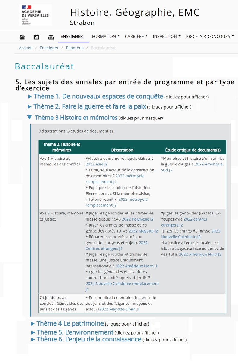 Nouveau ‼️ #teamHG Tous les sujets du bac #HGGSP classés par thème et par type d'exercices. 
Le chemin pour y accéder : Strabon / enseigner / examen / baccalauréat puis 5. Les sujets classés par thèmes. Et pr les profs #collège vs avez la même pr le DNB.
histoire.ac-versailles.fr/spip.php?rubri…
