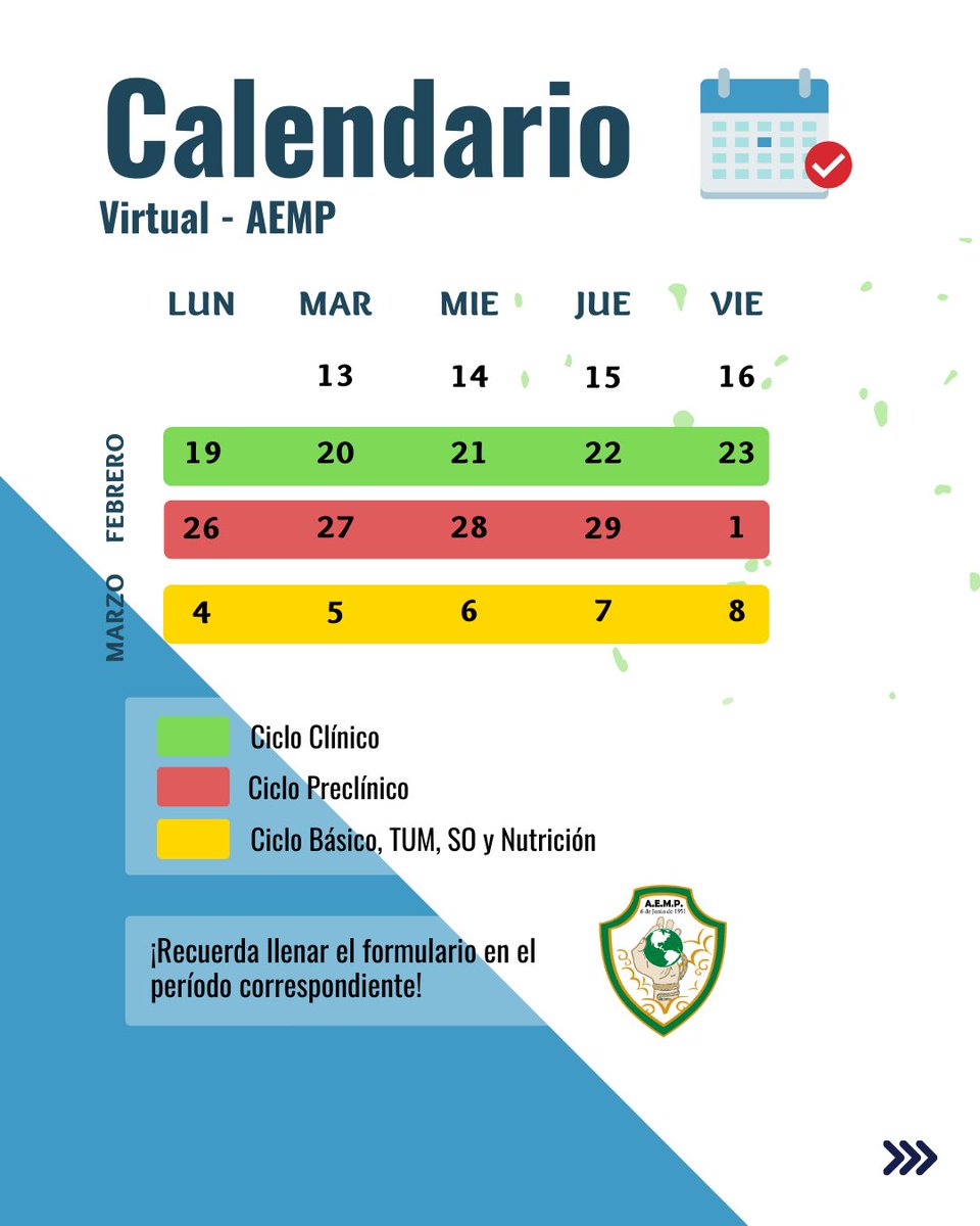 ✏PREMATRÍCULA HÍBRIDA📚
 
Este semestre el pago de la prematrícula de la AEMP ($14) se mantendrá de forma virtual mientras que el del decanato ($8) se realizará de forma presencial.

Desliza ➡ para conocer más