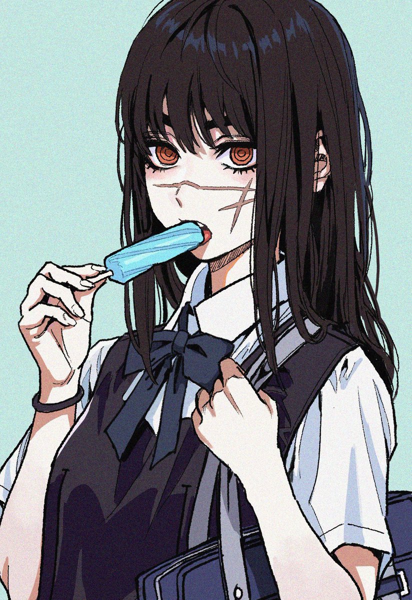 yoru (chainsaw man) 1girl scar food solo scar on face ringed eyes popsicle  illustration images