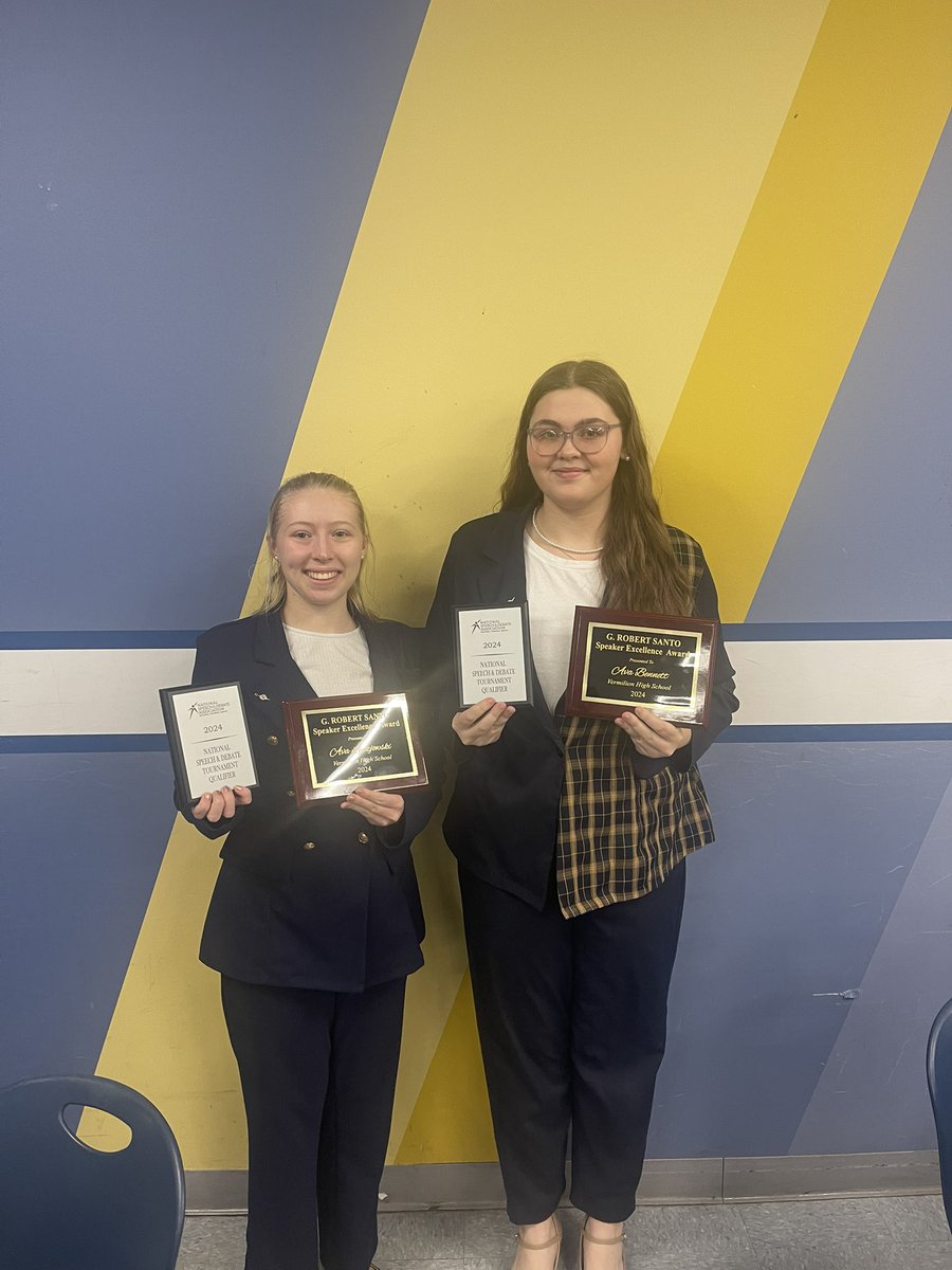 Des Moines here we come!!!   Congrats to the Avas who qualified to the <a href="/speechanddebate/">National Speech & Debate Association</a> National Tournament!  Even cooler, they won the G Robert Santo award for outstanding Individual Events competitors (the first winner in <a href="/VermilionSchool/">Vermilion Schools</a> history)