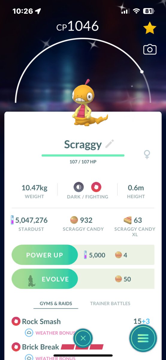 1st shiny scraggy!!! 🙂✨#PokemonGO